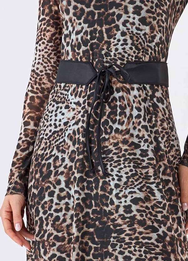 Pks - Vestido Midi Pks Tule Estampa Animal Print Preto 3