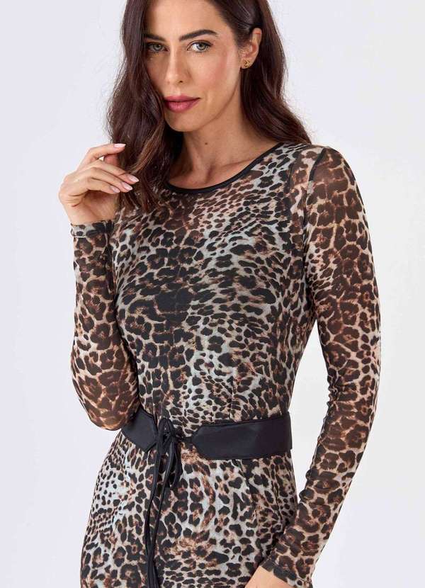 Pks - Vestido Midi Pks Tule Estampa Animal Print Preto 4