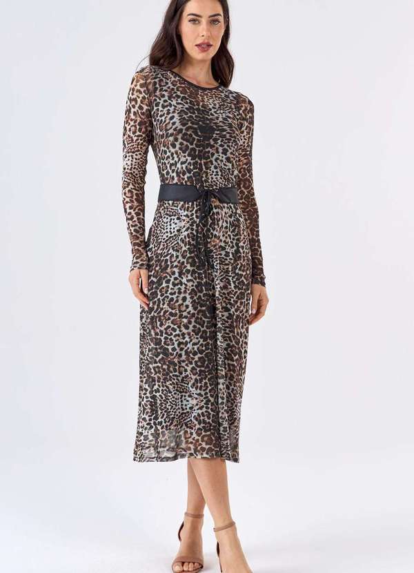 Pks - Vestido Midi Pks Tule Estampa Animal Print Preto 5