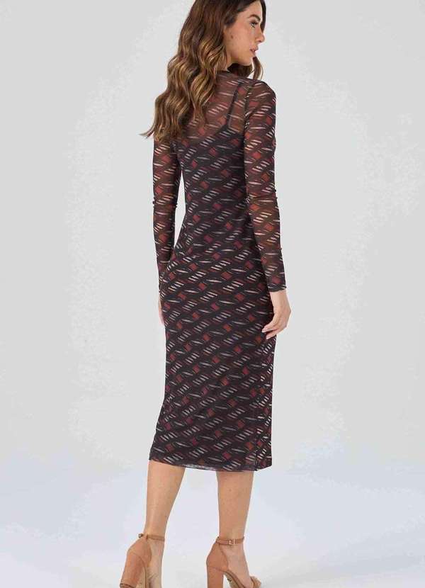 Pks - Vestido Midi Pks Tule Estampa Geometrica Preto 2