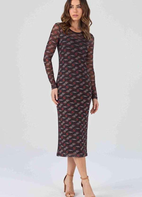 Pks - Vestido Midi Pks Tule Estampa Geometrica Preto 6