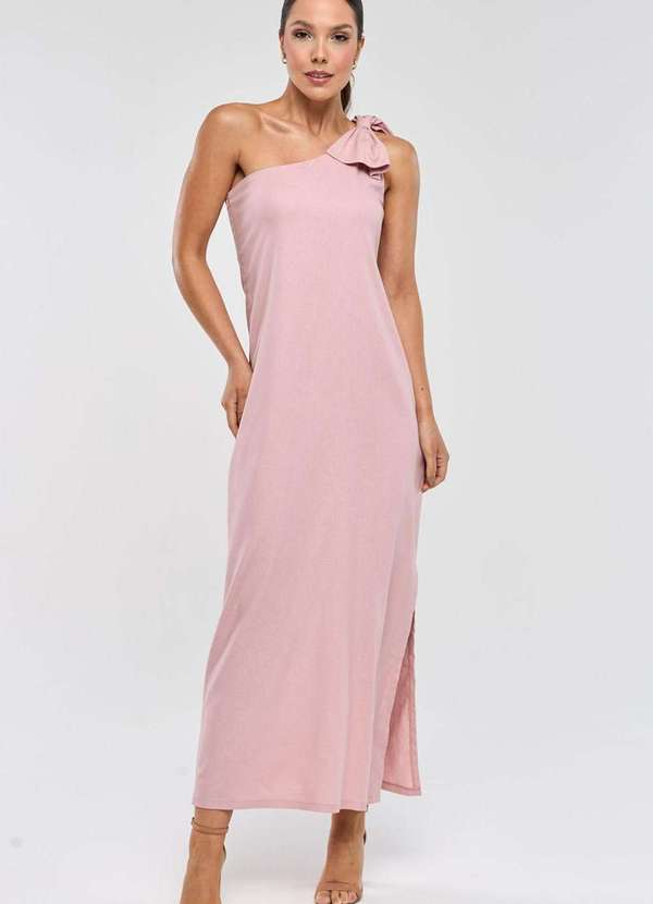 Pks - Vestido Midi Pks um Ombro So Linho Rosa