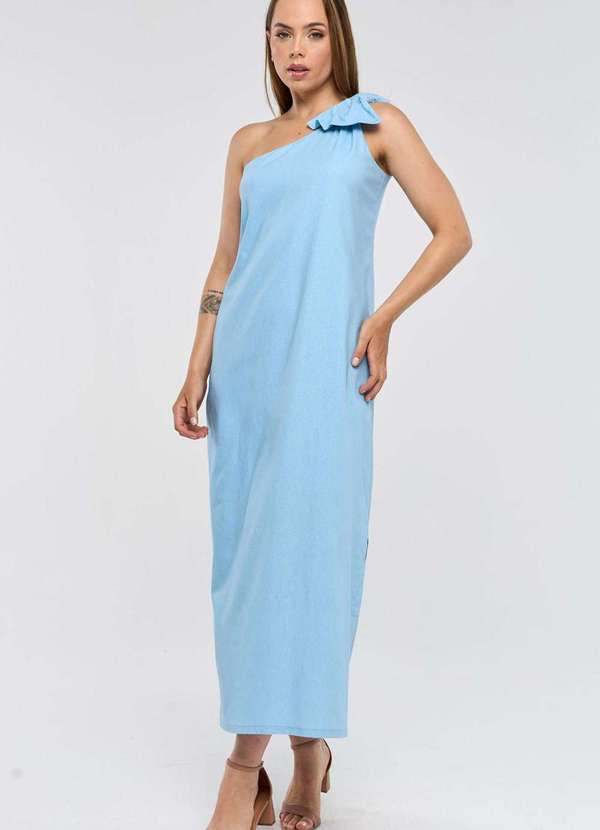 Pks - Vestido Midi Pks um Ombro So Linho Azul