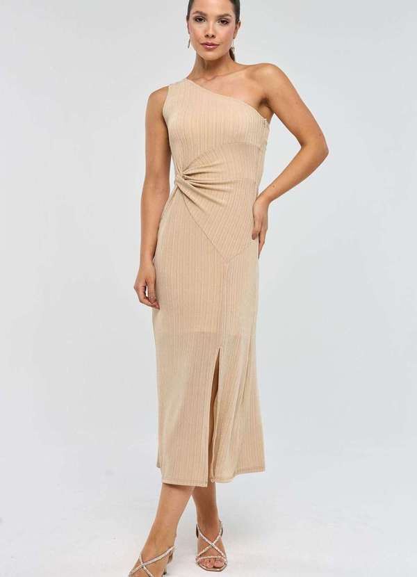 Pks - Vestido Midi Pks um Ombro So Bege