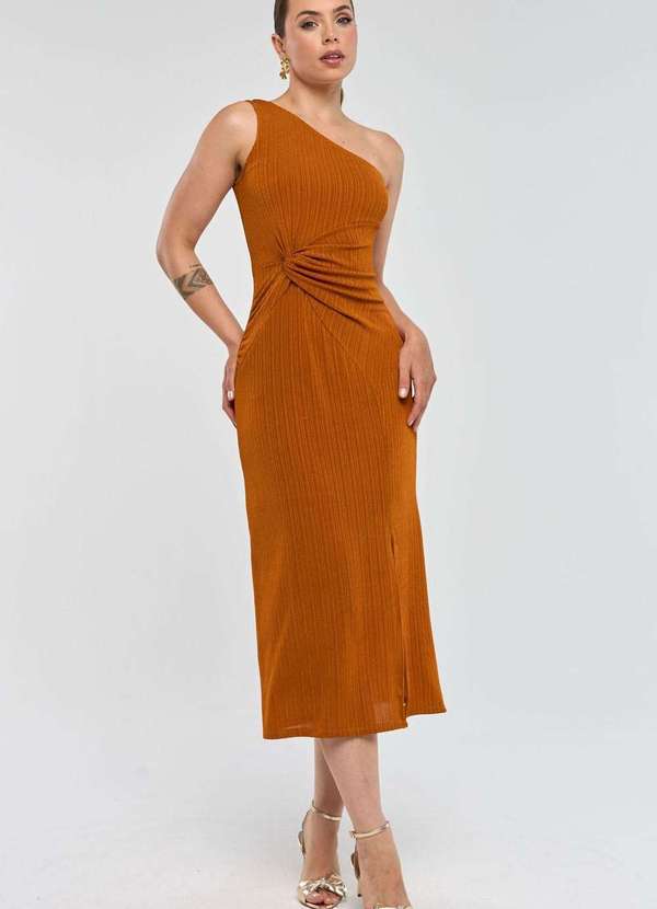 Pks - Vestido Midi Pks um Ombro So Marrom