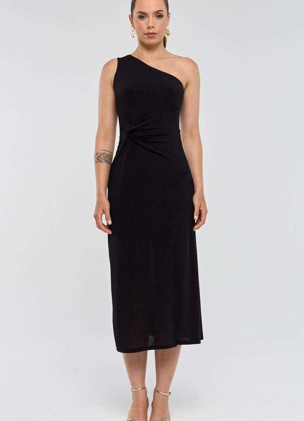 Pks - Vestido Midi Pks um Ombro So Preto 4