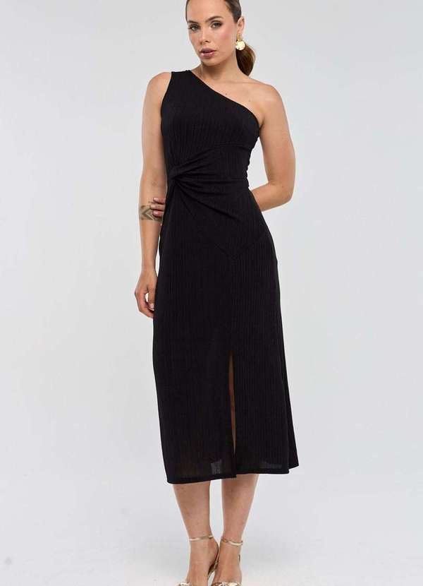 Pks - Vestido Midi Pks um Ombro So Preto 5