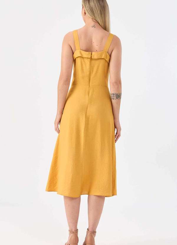 Pks - Vestido Midi Pks Viscose com Cinto Mostarda Amarelo 2