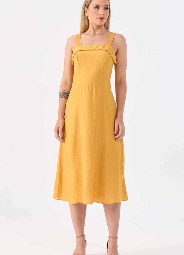Pks - Vestido Midi Pks Viscose com Cinto Mostarda Amarelo 3