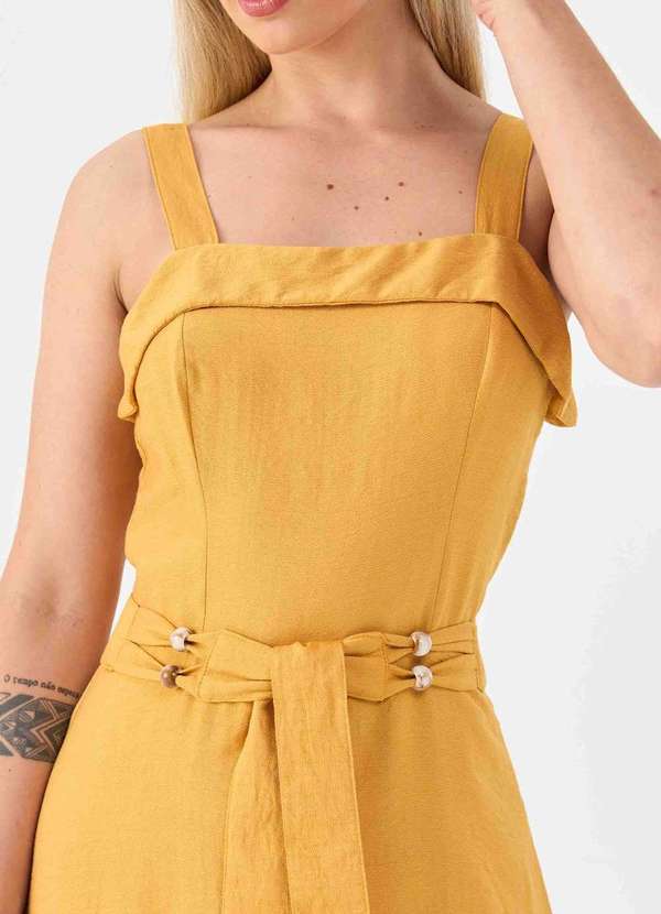 Pks - Vestido Midi Pks Viscose com Cinto Mostarda Amarelo 4