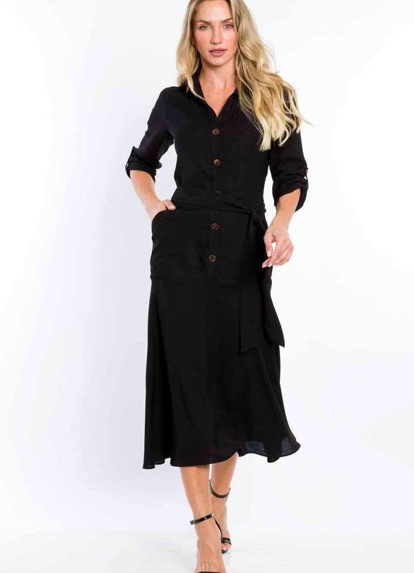 Pks - Vestido Pks Chemise Midi Preto
