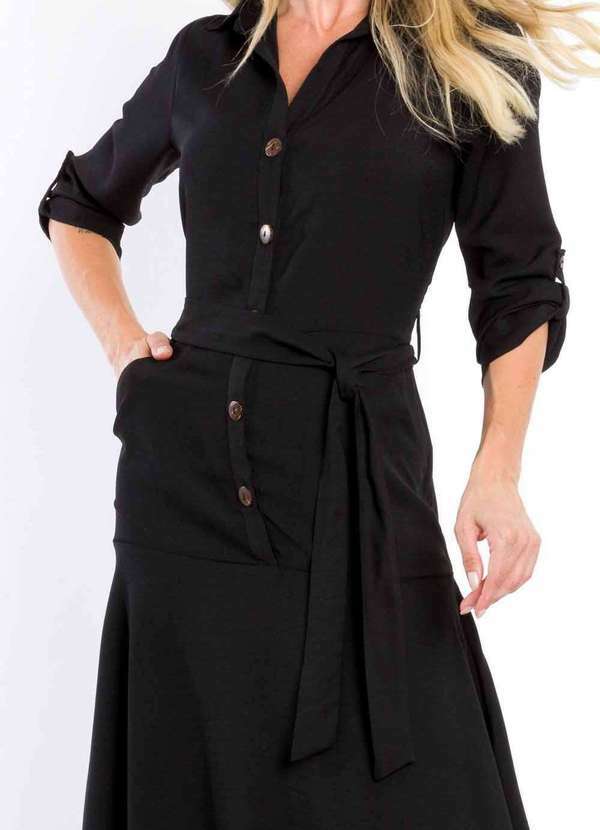 Pks - Vestido Pks Chemise Midi Preto 3