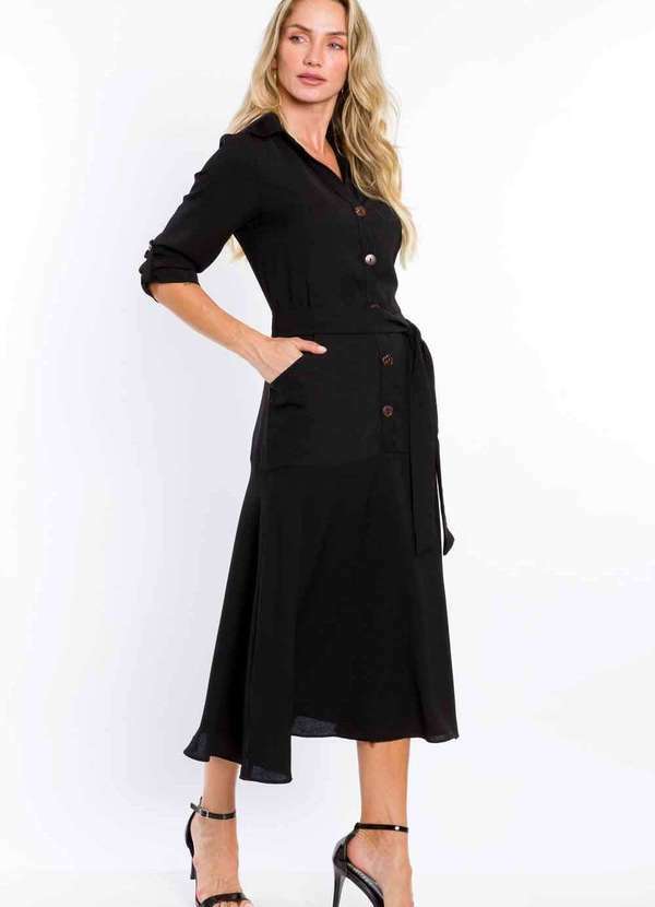 Pks - Vestido Pks Chemise Midi Preto 5