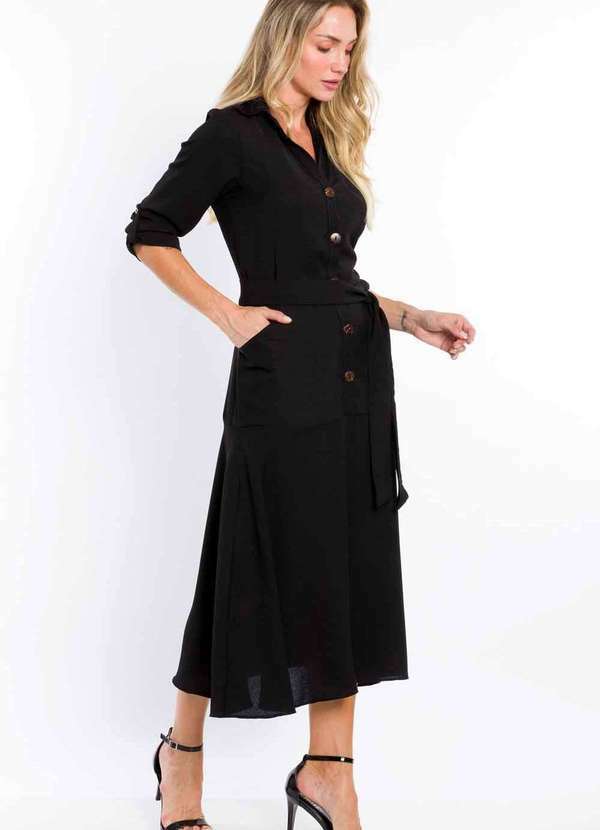 Pks - Vestido Pks Chemise Midi Preto 6