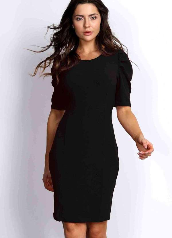 Pks - Vestido Pks Social Curto Manga Bufante Preto