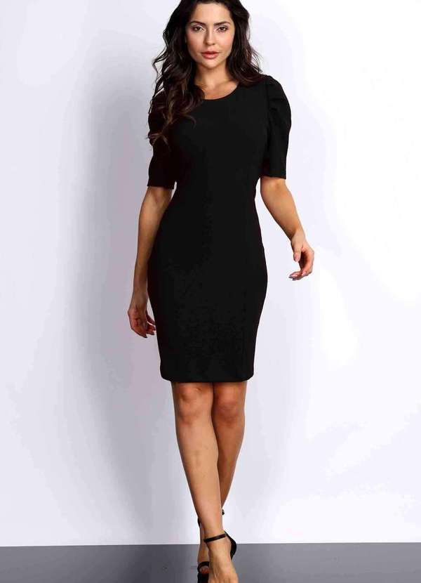 Pks - Vestido Pks Social Curto Manga Bufante Preto 3