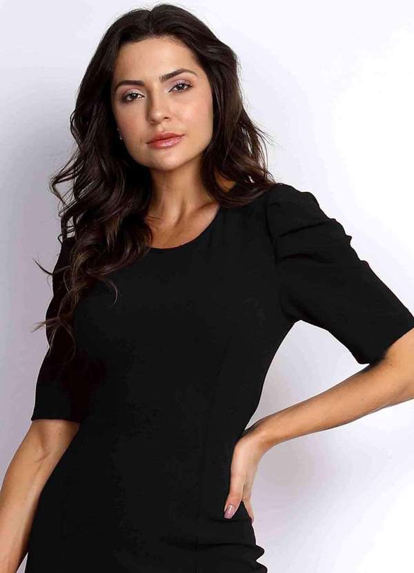 Pks - Vestido Pks Social Curto Manga Bufante Preto 4