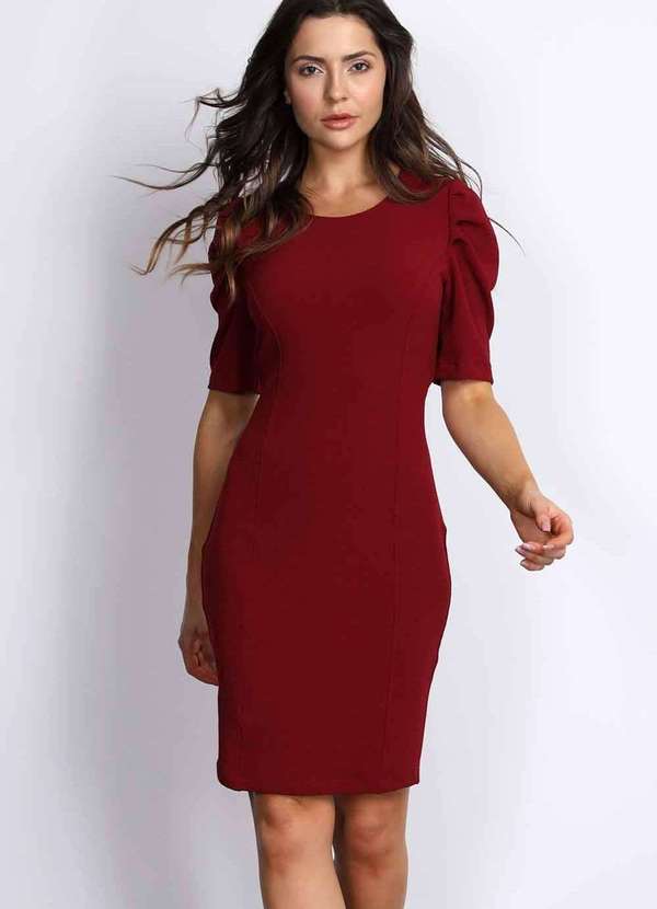 Pks - Vestido Social Curto Manga Bufante Vermelho