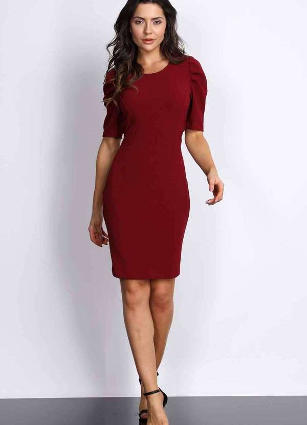 Pks - Vestido Social Curto Manga Bufante Vermelho 4