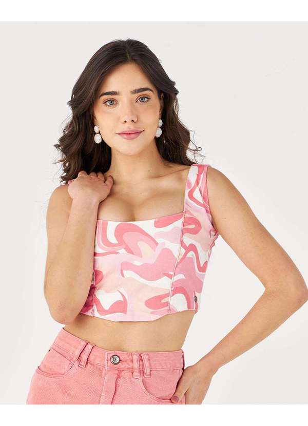 Consciência - Top de Alca Feminino Lastex Estampado Estampado
