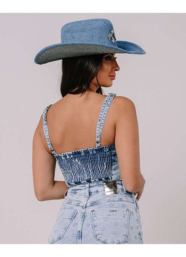 Consciência - Top Jeans com Ziper Frontal e Bordado Estrela Azul 2
