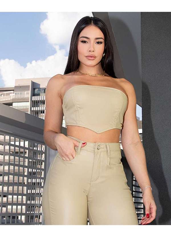 Consciência - Top Material Sintetico Feminino com Lastex Bege 3