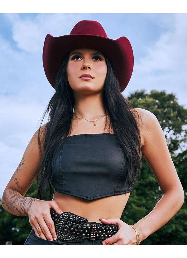 Consciência - Top Material Sintetico Feminino com Lastex Preto