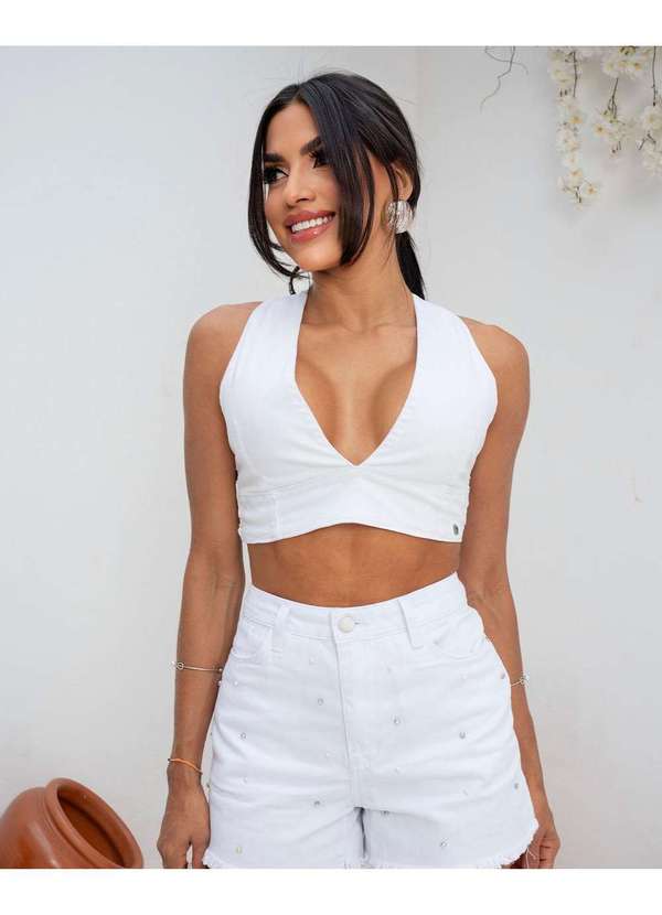 Consciência - Top Sarja Feminino com Lastex nas Costas Branco