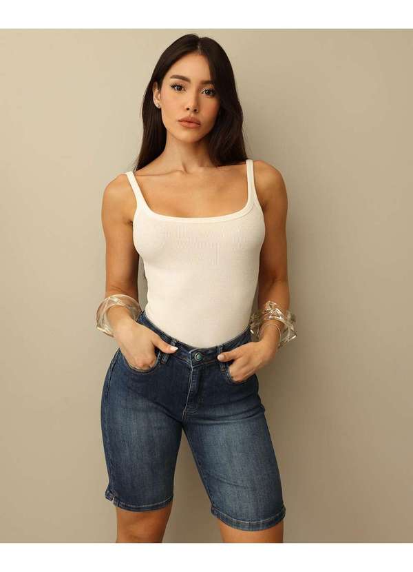 Consciência - Bermuda Jeans Ciclista Feminina Cintura Alta 25048 Azul 3