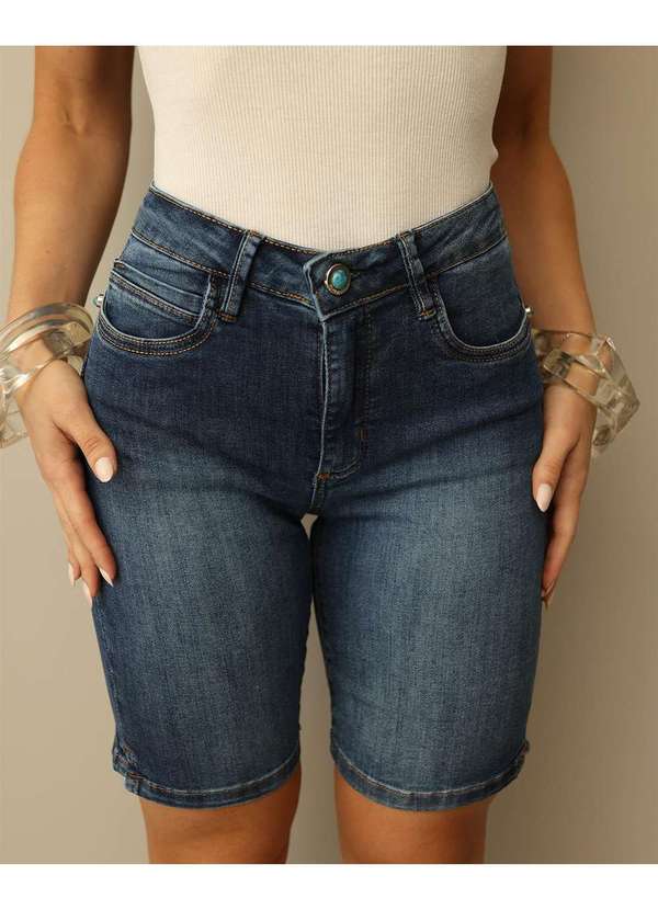 Consciência - Bermuda Jeans Ciclista Feminina Cintura Alta 25048 Azul