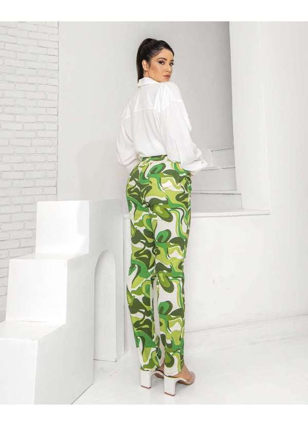 Consciência - Calca Feminina Mom Cintura Alta Estampada Verde com Elastano Verde 2