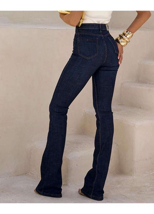 Consciência - Calca Jeans Boot Cut Feminina Cintura Media com Detalhe Costura Azul 4