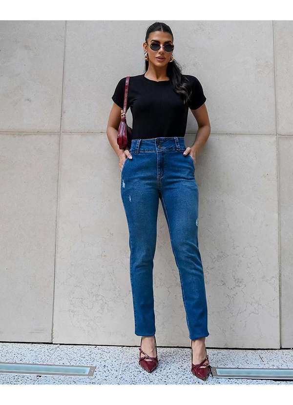 Jeans Modeladora CalÃ§a Cos Alto Jeans Escuro Consciência Calca