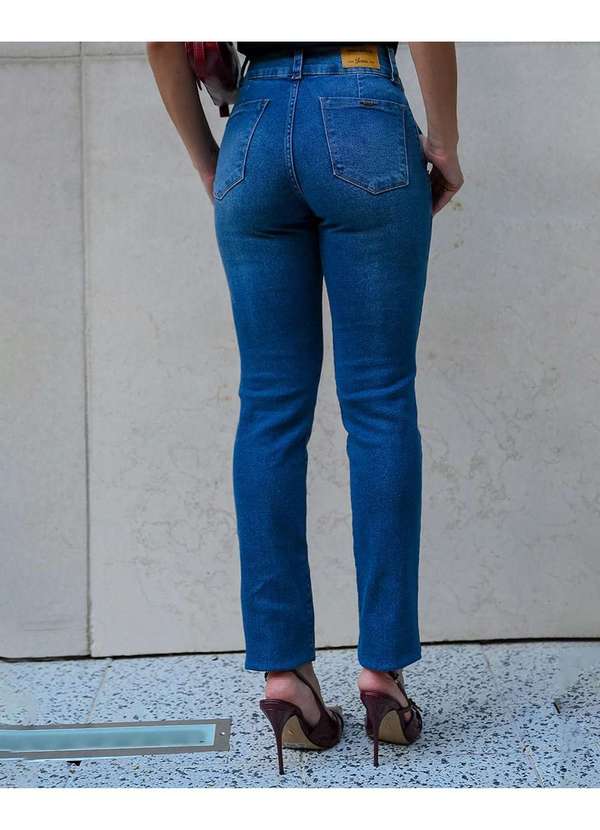 Consciência - Calca Jeans Escura Reta Feminina Cintura Alta com Cos Largo Azul 4