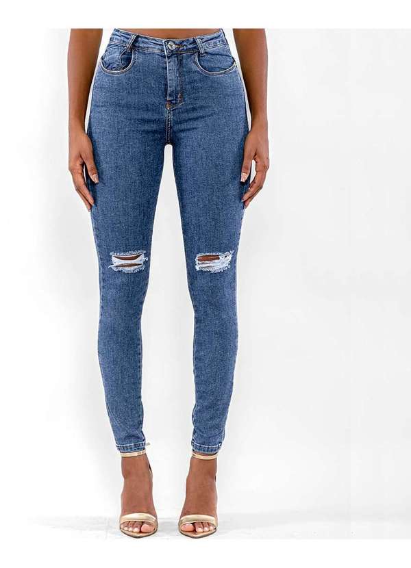 Consciência - Calca Jeans Feminina Extreme Power com Rasgo no Joelho Azul 3