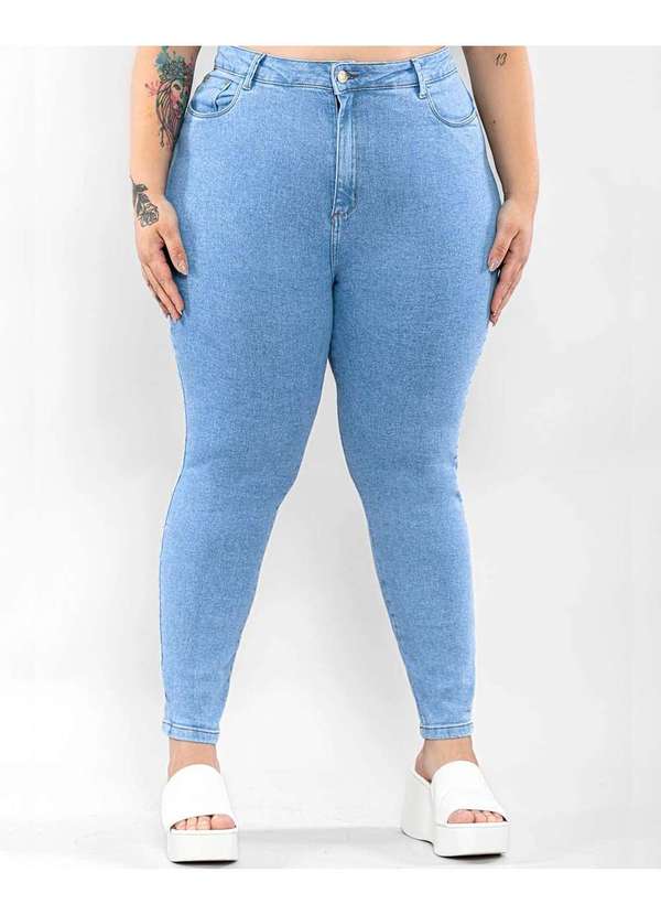 Consciência - Calca Jeans Feminina Mom Plus Size Basica com Elastano Azul 3