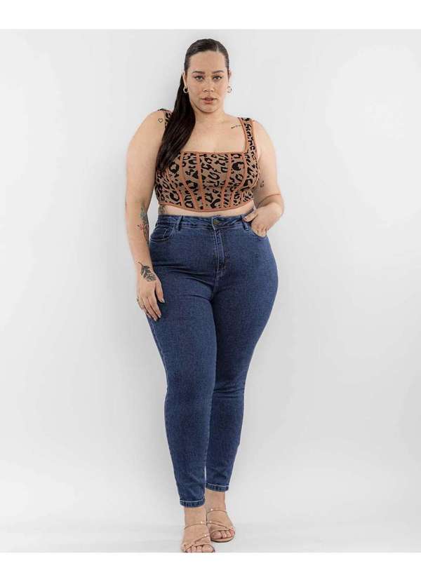 Consciência - Calca Jeans Feminina Mom Plus Size Basica com Elastano Azul