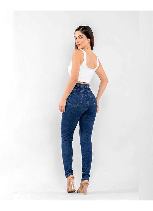 Consciência - Calca Jeans Feminina Mom Rope Cintura Alta com Elastano Azul 3