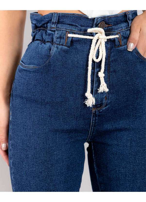 Consciência - Calca Jeans Feminina Mom Rope Cintura Alta com Elastano Azul 4