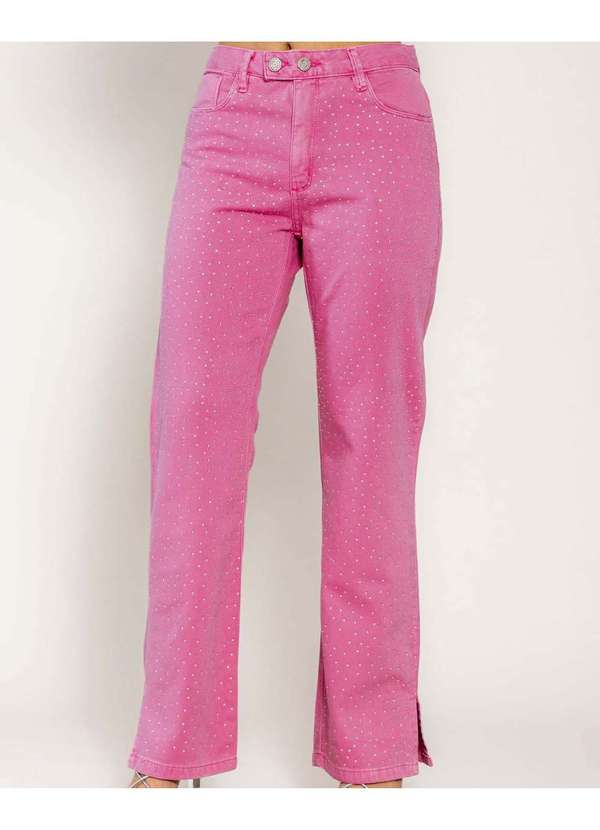 Consciência - Calca Jeans Feminina Reta com Cos Transpassado Rosa Shine Rosa 3