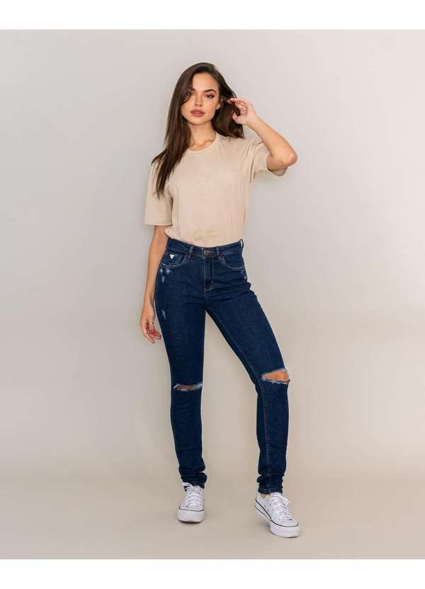 Consciência - Calca Jeans Feminina Skinny Intermediaria Rasgada Linha Eco Azul 1