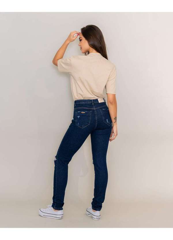 Consciência - Calca Jeans Feminina Skinny Intermediaria Rasgada Linha Eco Azul 2