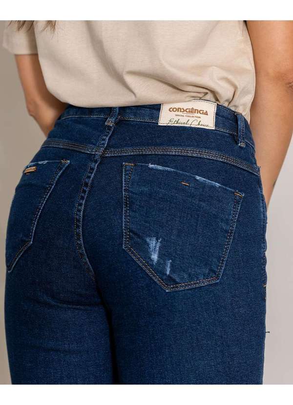 Consciência - Calca Jeans Feminina Skinny Intermediaria Rasgada Linha Eco Azul 4