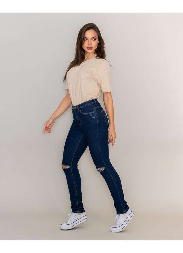 Consciência - Calca Jeans Feminina Skinny Intermediaria Rasgada Linha Eco Azul 5