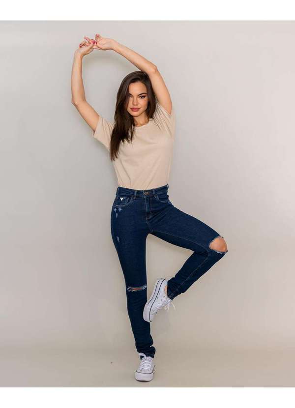 Consciência - Calca Jeans Feminina Skinny Intermediaria Rasgada Linha Eco Azul 6