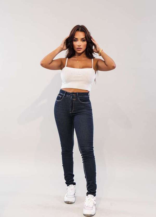Consciência - Calca Jeans Feminina Skinny Preta Cintura Media Extreme Power Azul