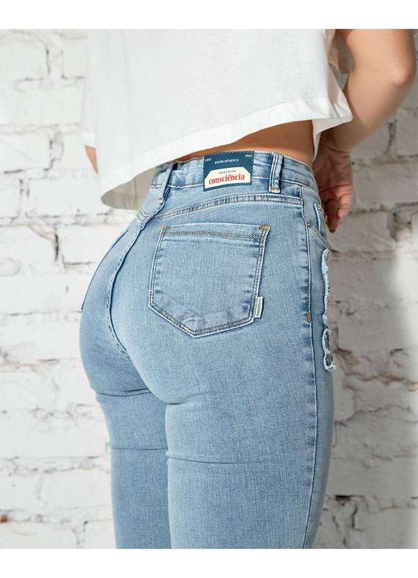 Consciência - Calca Jeans Flare Feminina Cintura Media Bordado Desfiado Ana ... Azul 4