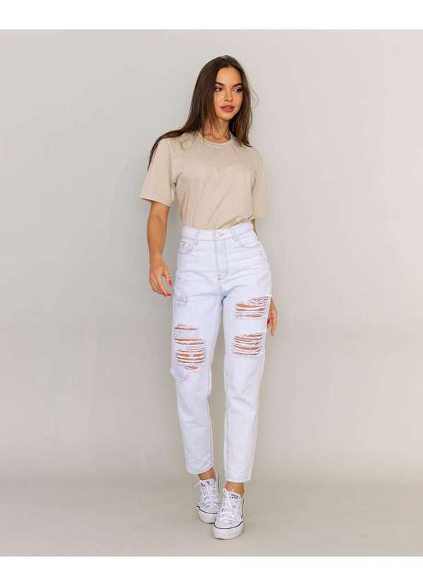 Consciência - Calca Jeans Gelo Mom Feminina Cintura Alta Linha Eco Azul