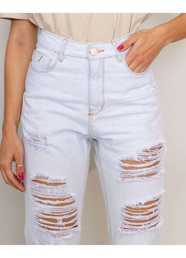 Consciência - Calca Jeans Gelo Mom Feminina Cintura Alta Linha Eco Azul 3