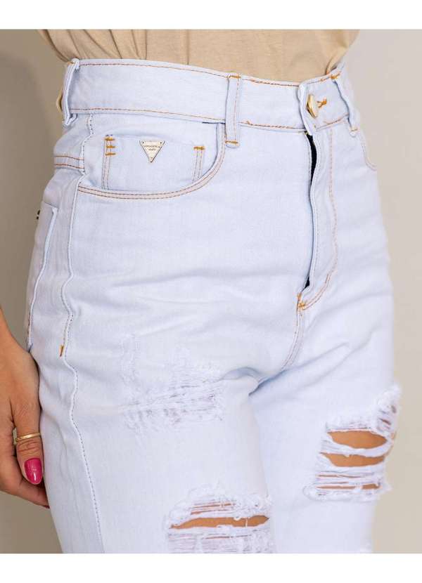 Consciência - Calca Jeans Gelo Mom Feminina Cintura Alta Linha Eco Azul 5